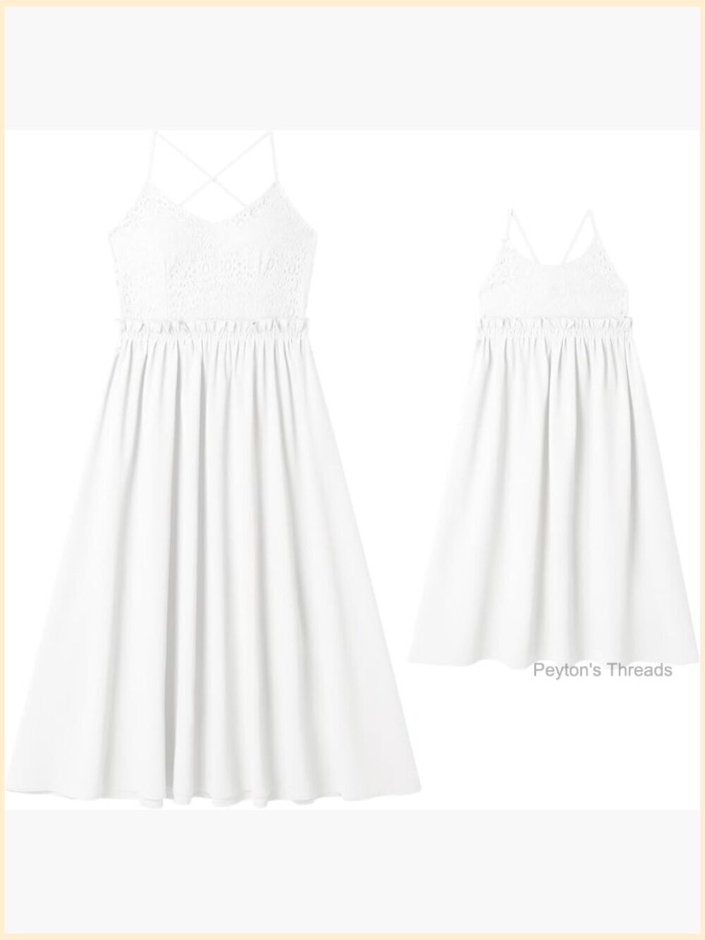 Mommy and Me Lace Boho Matching Summer Holiday A-line Backless Cross Slip